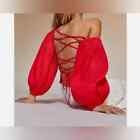 Urban Outfitters Red Uo Vida Lace Up Back Smocked Top Size Large Nwt