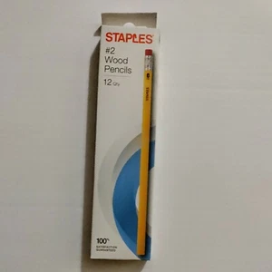Staples #2 Wood Pencils Eraser Top 12 Count Smudge-free Erasing Hexagon Barrel - Picture 1 of 1