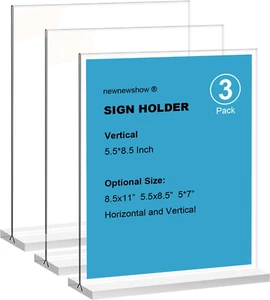 Acryl Schild Halter 5,5x8,5 Zoll 3er Pack Vertikal T Form Doppelseitig Schreibtisch Di - Bild 1 von 12