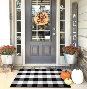 Buffalo Plaid Area Rugs 2x3 Ft Black&White Checkered Rug Outdoor Front Door Mat - Picture 1 of 7