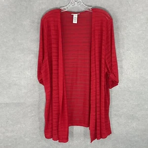 Catherines Cardigan Womens 3X Red Cinched Short Sleeve Open-Front Lightweight - Picture 1 of 14