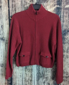 Jamie Sadock Cardigan Sweater Womens M Ribbed Knit Wool Heavy Sport Preppy - Picture 1 of 12