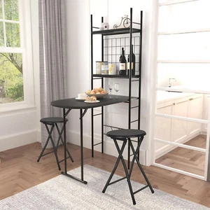 Retro 3-In-1 Kitchen Table Set with 2 round Stools, Black, 21.9" X 35.4" Oval Ta - Picture 1 of 6