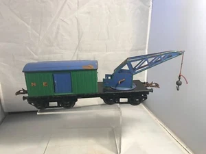 VINTAGE HORNBY O GAUGE TINPLATE No2 N.E. BREAKDOWN VAN AND CRANE GREEN / BLUE - Picture 1 of 12