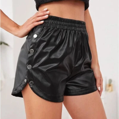 Lady Faux Leather Shorts Side Snap Fastener Hot Pants Punk Rock Casual Sexy Soft - Image 1 of 4