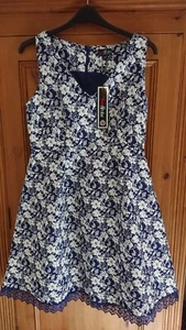 BNWT Lovedrobe Blue & white lined dress with lace, side pockets Sz14 - Picture 1 of 1