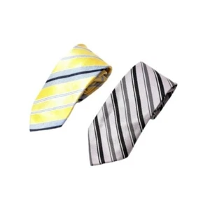 LOT OF 2 Boys Clip Tie Yellow Blues White and Silver Black Gray Stripes - Picture 1 of 10