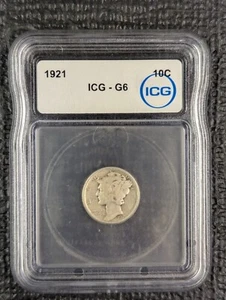 1921 P G 6 - SILVER MERCURY DIME - KEY DATE -ICG-10C Unidentified Rotation Error - Picture 1 of 2