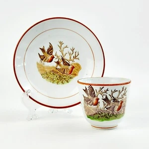 Antique Petrus Regout Demitasse Cup & Saucer Set Bird Design c. Late 1800s Dutch - Picture 1 of 15
