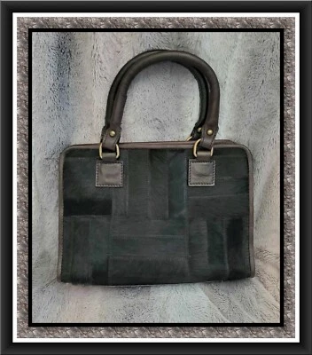 Bolso de Hombro Negro, Piel de Vaca/Pelo 100% Cuero Genuino Parche (11"x2.5") Foto 1 de 4