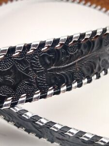 Vintager Leather laced belt black silver Acorn embossed Western no buckle