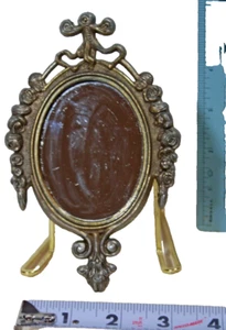 Vintage Small Mirror Wall Picture Frame Ornate Brass Oval Frame Made in Italy - Picture 1 of 3
