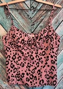 NWT re:named leopard mauve crop top cami babydoll tank sz Large purple - Picture 1 of 4
