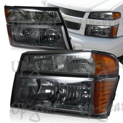 Faróis de lente de fumaça Chevy Colorado 2004-2012 + lâmpada de para-choque com refletor âmbar - Imagem 1 de 3