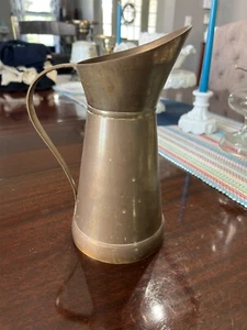 Vintage Primitive Solid Brass 9 ½” Pitcher Vase Decor Farmhouse Shabby Chic - Picture 1 of 5