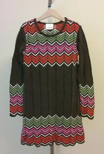 Hanna Andersson Girls Brown Chevron Lined Sweater Dress Size 130 - Picture 1 of 5