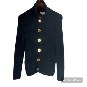 Talbots Gr. M dunkelblau Strickjacke Pima Baumwolle Grobstrick Pullover Goldknöpfe N1 - Bild 1 von 12