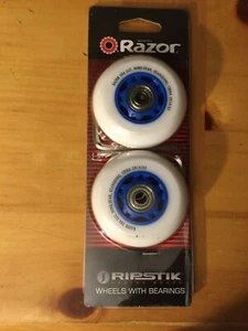 Razor RipStik Caster Board 76 mm OEM wheels- White Wheel Blue Hub (Set of 2) - Picture 1 of 2