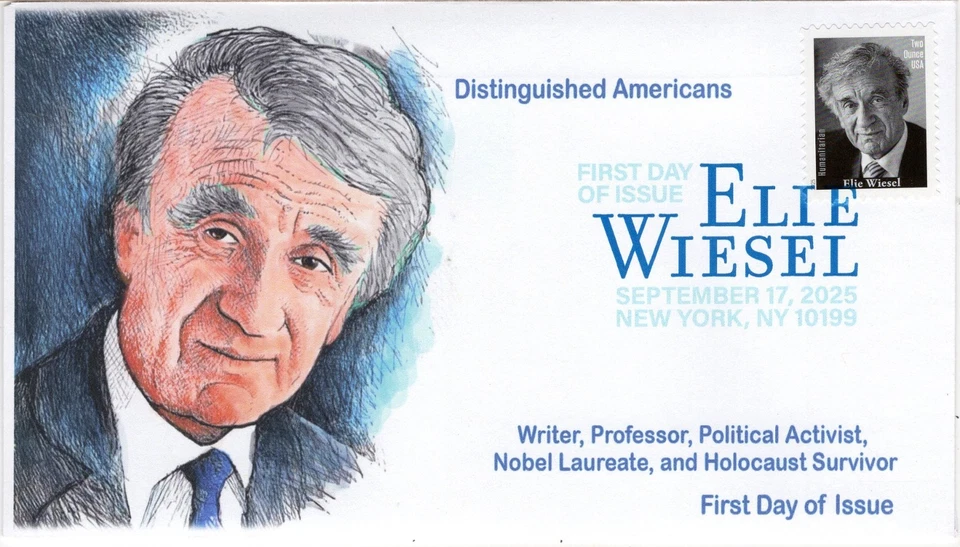 25-353, 2025, Elie Wiesel, cubierta de primer día, matasellos a color digital, Nueva York NY, Foto 1 de 1