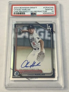 2024 Bowman Chrome Chase Harlan Rookie Refractor Auto /499 PSA 10 Dodgers 1st - Picture 1 of 2
