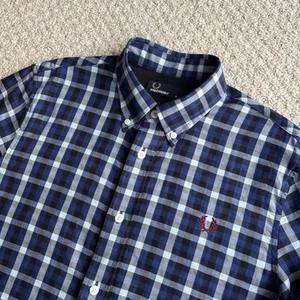 Camisa Fred Perry Manga Larga Cuadros Para Hombre Talla Mediana Azul Marino Mod Años 60 Ska - Imagen 1 de 14