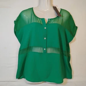 NWT Aryn K Sheer Shoulder & Center Band Casual Green Blouse. Women's S - Picture 1 of 10