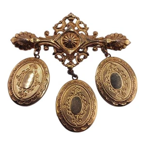 Arthur Pepper Mid Century Gold Tone Triple Oval Locket ART Brooch 2.5" - Picture 1 of 5