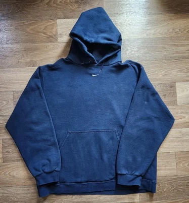 VTG 90s Nike Center Swoosh Hoodie Sweatshirt Navy Blue Retro  Mens XL - Image 1 of 4