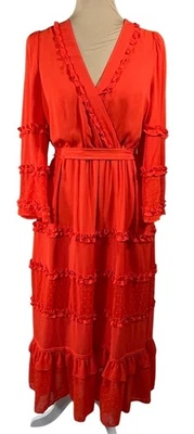 Alexis Target Angel Sleeve Dress Orange Red Size M Medium Midi Tiered - Image 1 of 4