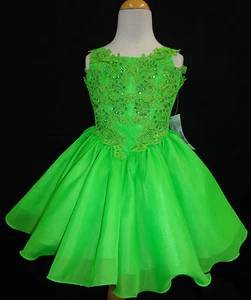 Baby Toddler Little Girl Pageant Flower Girl Dance Formal Short Dress Green Pink - Picture 1 of 5