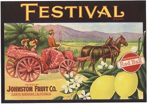 *Original* FESTIVAL Horse Cart PARADE Santa Barbara Lemon Crate Label NOT A COPY - Picture 1 of 1
