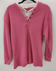 Vintage Cherokee Damen Größe Large Faux Lagenlook Thermo Shirt rosa und weiß - Bild 1 von 9