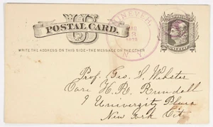 1c Government Postal Card, Nineveh, NY 1879 purple TCDS + Star in Circle, Broome - Picture 1 of 2