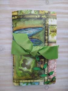 Green Dragonfly Junk Journal Handcrafted 11" Recycled Coffee Dyed Floral 86 Page - Picture 1 of 24