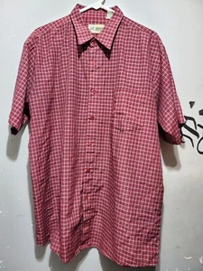 Haband Short Sleeve Button Down Pocket Shirt Mens Large Red Plaid 100% Polyester - Picture 1 of 6