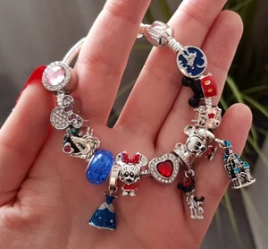 DISNEY - 925 SILBER - Bettel ARMBAND Charm Murano Sicherheitskette Clip ANHÄNGER - Bild 1 von 2