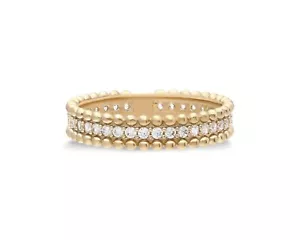 14k Solid Gold Lab-Created Eternity Diamond Band Ring, Beaded Band Stacking Ring - Picture 1 of 9