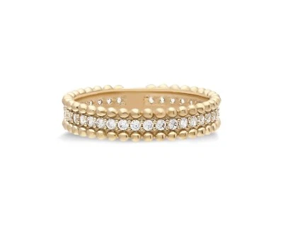 14k Solid Gold Lab-Created Eternity Diamond Band Ring, Beaded Band Stacking Ring - Image 1 of 4