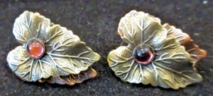 VINTAGE Purple Glass Cabochon Layered Leaf Earrings - Gold Tone and Copper Tone - Picture 1 of 4