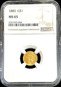 1883 GOLD UNITED STATES $1 DOLLAR PRINCESS HEAD COIN NGC MINT STATE 65