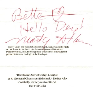 Marty Allen Comedian handsigniert signed italienisches Stipendium Herbst Gala Einladung - Bild 1 von 3