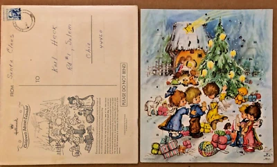 Tarjeta de Navidad vintage 1966 sello calendario de adviento infantil con sobre Foto 1 de 4