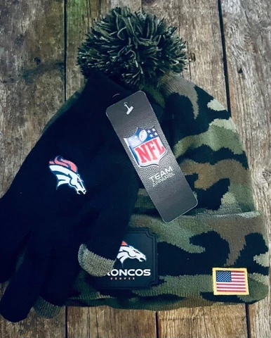 NFL Denver Broncos Camo Green Beanie & Gloves Salute to Service Set One Size NWT Cover