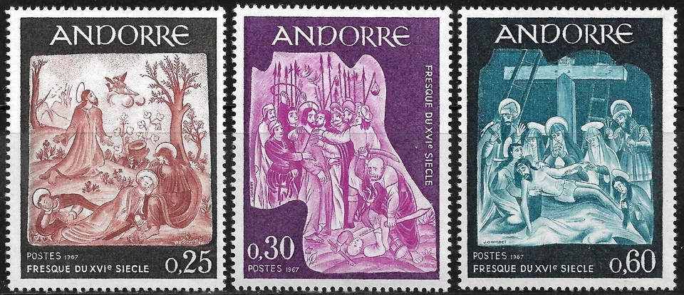 Frescos de Jesús Judas Getsemaní de Andorra Francesa #YT184-YT186 MNH 1967 [178-180] Foto 1 de 1