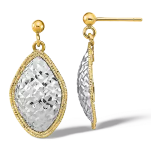 14K Solid Two Tone Gold Post Dangle Earrings - Picture 1 of 4