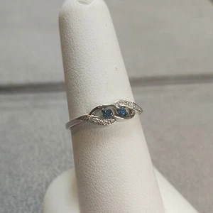 New 10kt White Gold Teal Blue And White Diamond Free Form Ring Size 7 - Picture 1 of 11