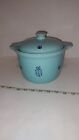 Vintage Cronin USA Pottery Blue Tulip Stove Bake Dutch Oven Bean Pot MCM