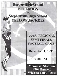Stephenville vs Borger Bulldogs 1995 programa de playoffs de la escuela secundaria de Texas - Imagen 1 de 1