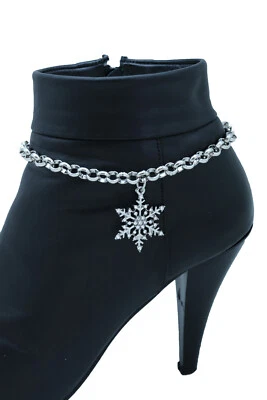 Mujer Plata Metal Cadena Bota Pulsera Zapato Copo de Nieve Dije Tobillera Estilo Elegante Foto 1 de 4