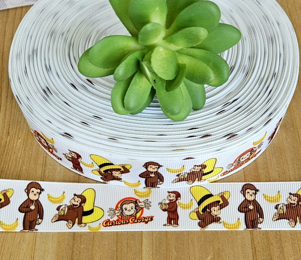 1" (1 YD) Curious George Grosgrain Ribbon Monkey Bananas - Image 1 of 1